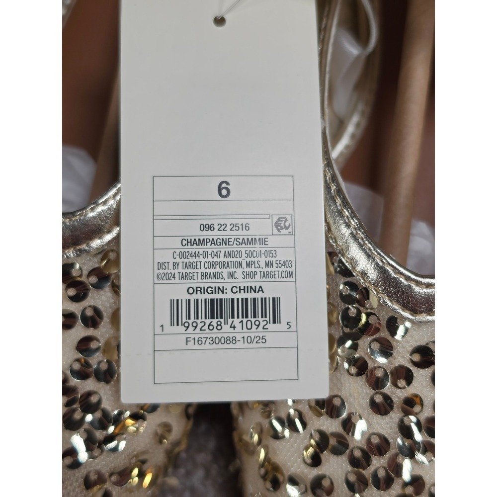 A New Day Sammie Champagne Gold Sequin Ballet Flats Womens 6 New - Picture 2 of 6